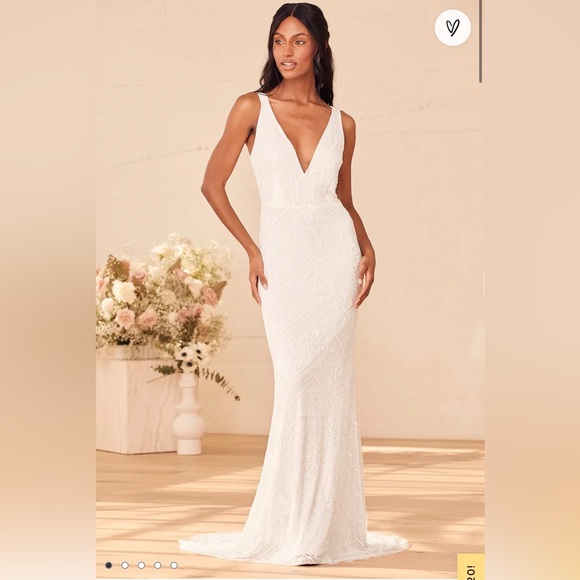 Lulus The Sweetest Vows White Sequin Mermaid Maxi Dress New - Picture 10 of 10